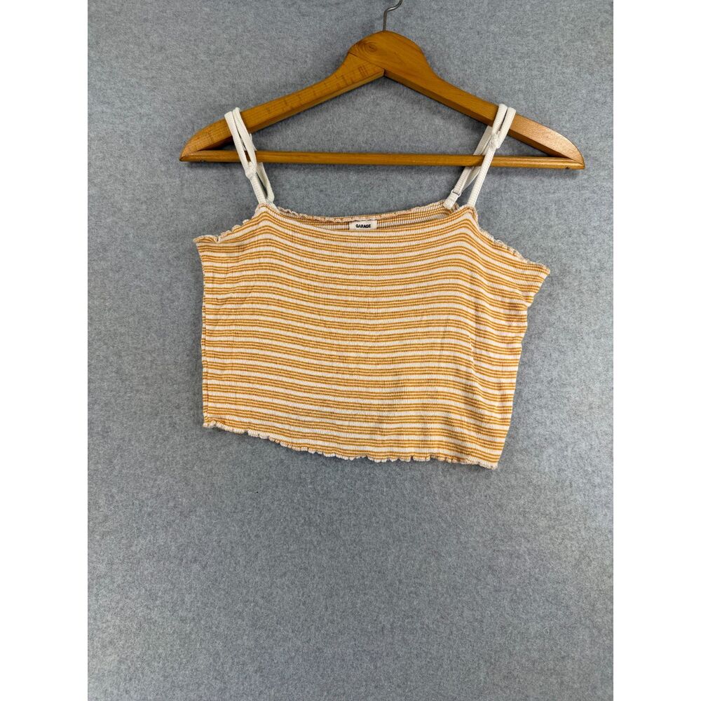 Garage Women’s Medium Orange White Striped Ribbed Cropped Cami Tank Top 3599